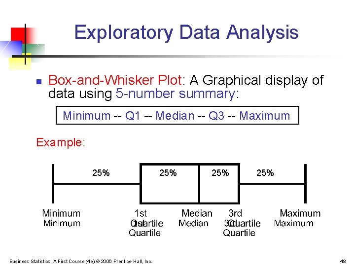 Exploratory Data Analysis n Box-and-Whisker Plot: A Graphical display of data using 5 -number