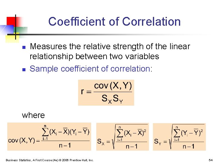 Coefficient of Correlation n n Measures the relative strength of the linear relationship between