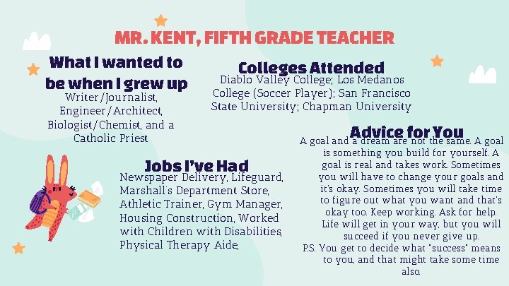 MR. KENT, FIFTH GRADE TEACHER What I wanted to be when I grew up