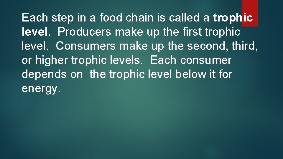 Each step in a food chain is called a trophic level. Producers make up