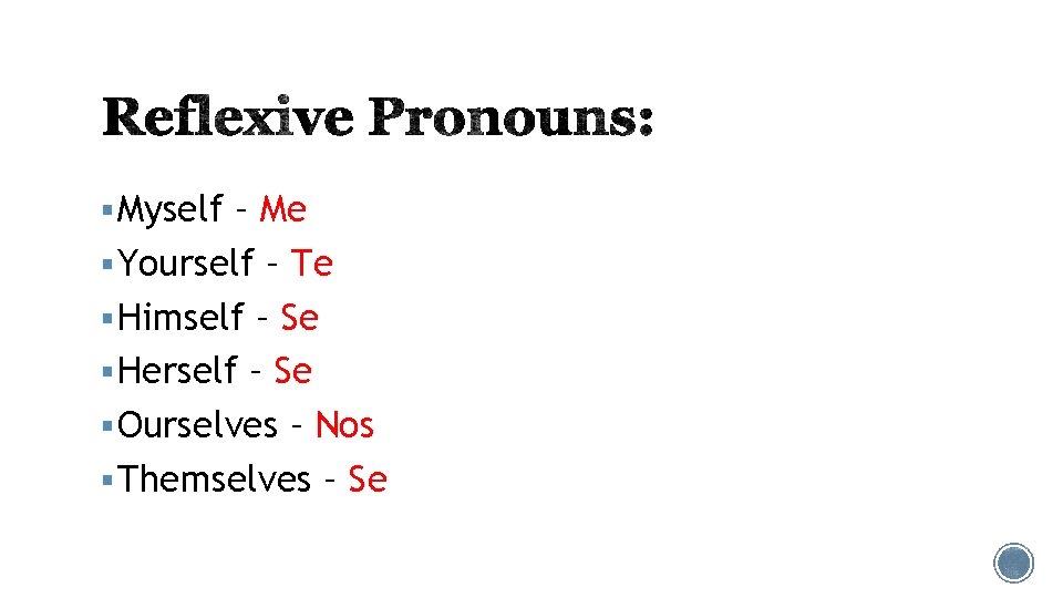 § Myself – Me § Yourself – Te § Himself – Se § Herself