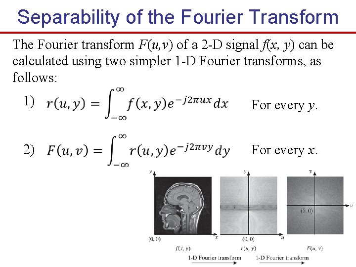 Separability of the Fourier Transform The Fourier transform F(u, v) of a 2 -D