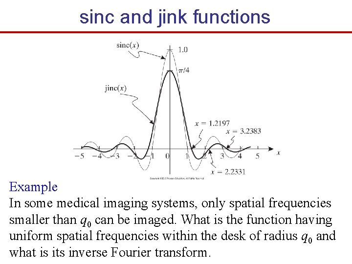 sinc and jink functions Example In some medical imaging systems, only spatial frequencies smaller