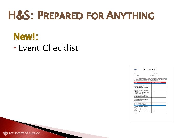 H&S: PREPARED FOR ANYTHING New!: Event Checklist 
