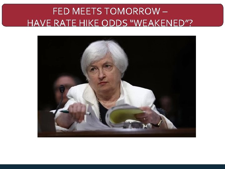 FED MEETS TOMORROW – HAVE RATE HIKE ODDS “WEAKENED”? OR HAVE THEY? 