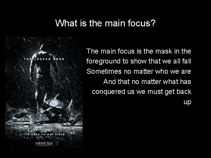 What is the main focus? The main focus is the mask in the foreground