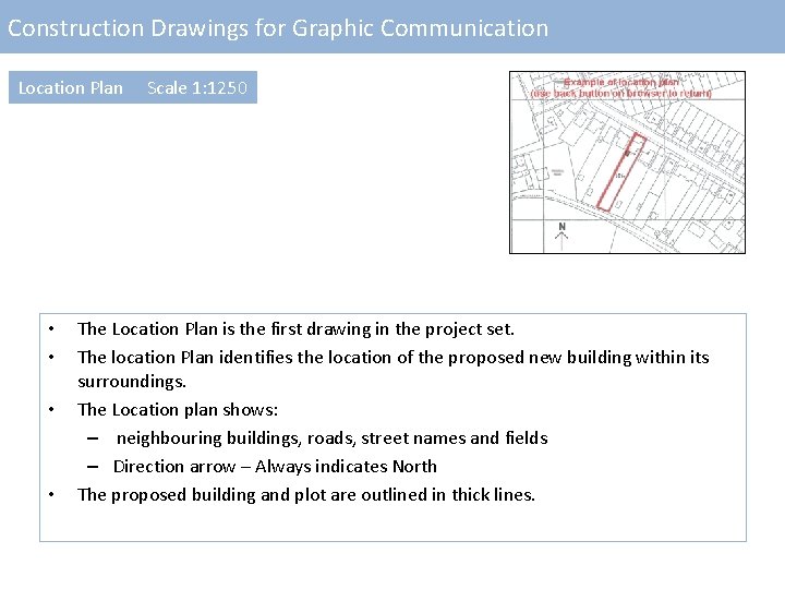 Construction Drawings for Graphic Communication Location Plan • • Scale 1: 1250 The Location