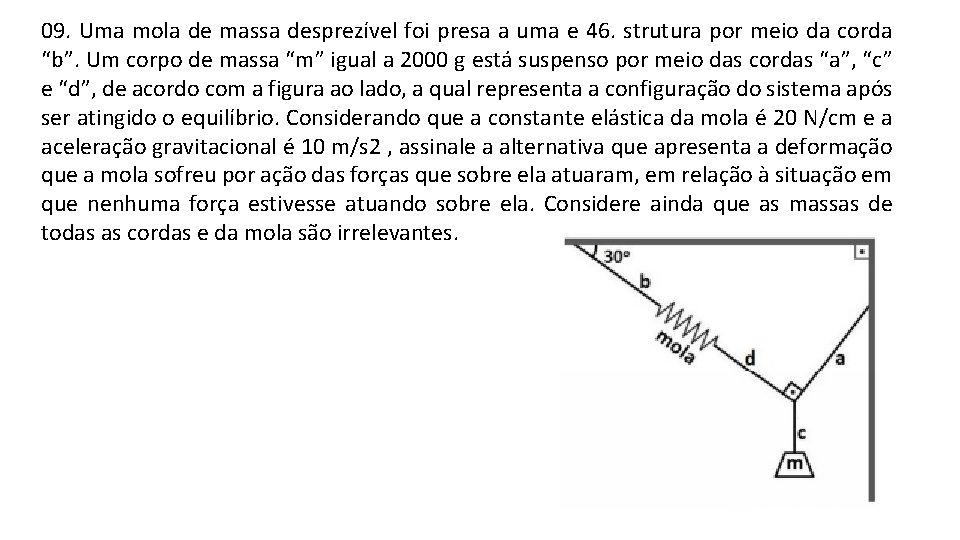 09. Uma mola de massa desprezível foi presa a uma e 46. strutura por