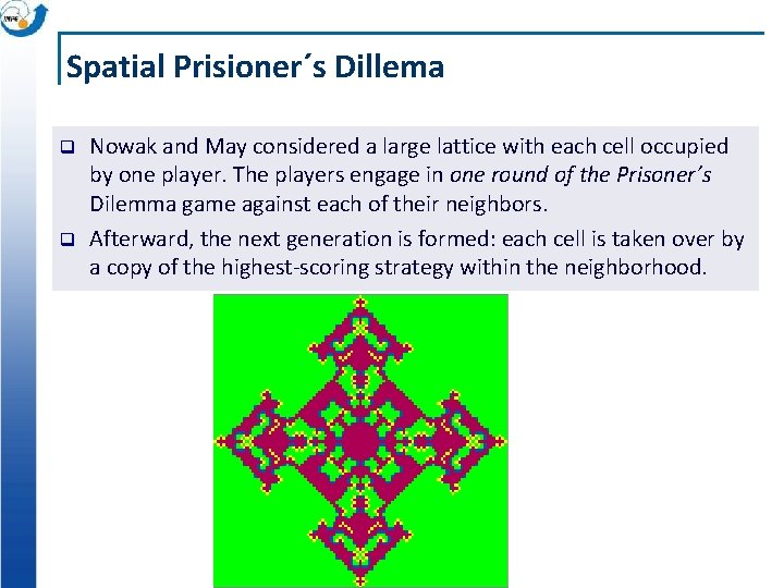 Spatial Prisioner´s Dillema q q Nowak and May considered a large lattice with each