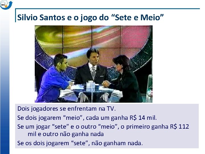 Silvio Santos e o jogo do “Sete e Meio” Dois jogadores se enfrentam na