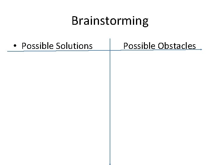 Brainstorming • Possible Solutions Possible Obstacles 