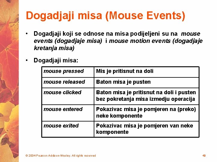 Dogadjaji misa (Mouse Events) • Dogadjaji koji se odnose na misa podijeljeni su na