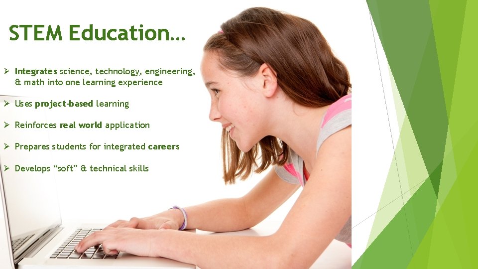 STEM Education… Ø Integrates science, technology, engineering, & math into one learning experience Ø