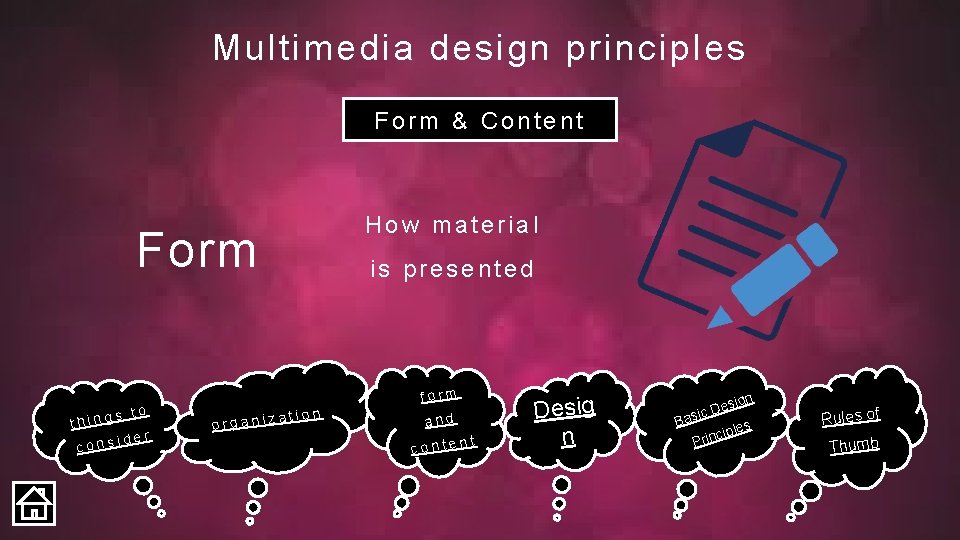 Multimedia design principles Form & Content How material Form s to thing ider cons