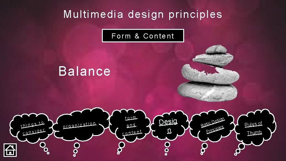 Multimedia design principles Form & Content Balance s to thing ider cons form organiz