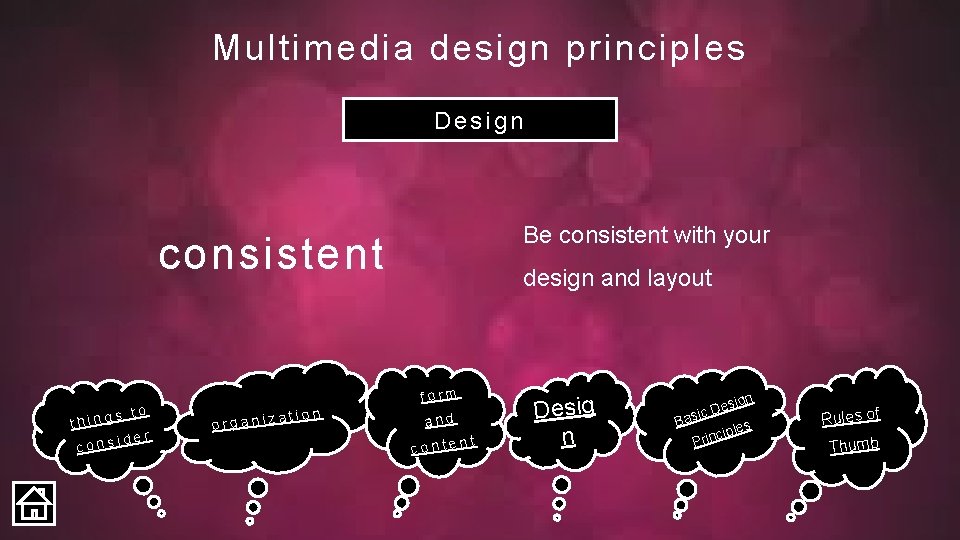 Multimedia design principles Design Be consistent with your consistent s to thing ider cons