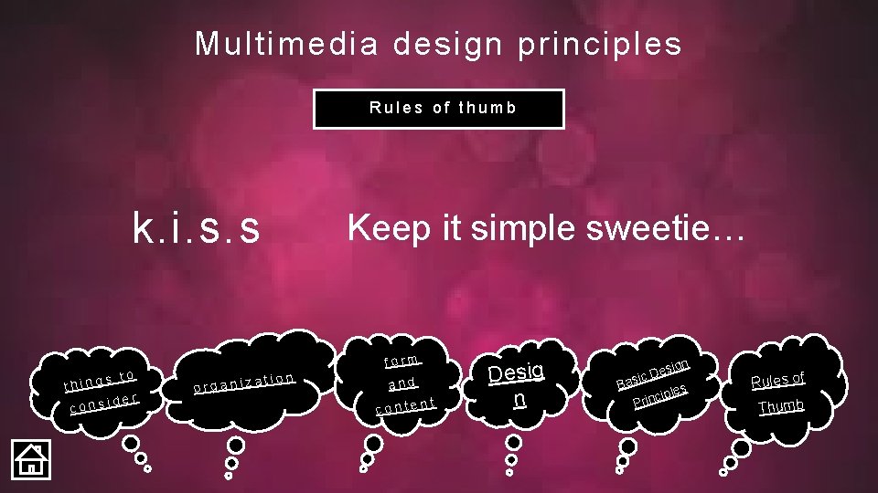 Multimedia design principles Rules of thumb k. i. s. s s to thing ider