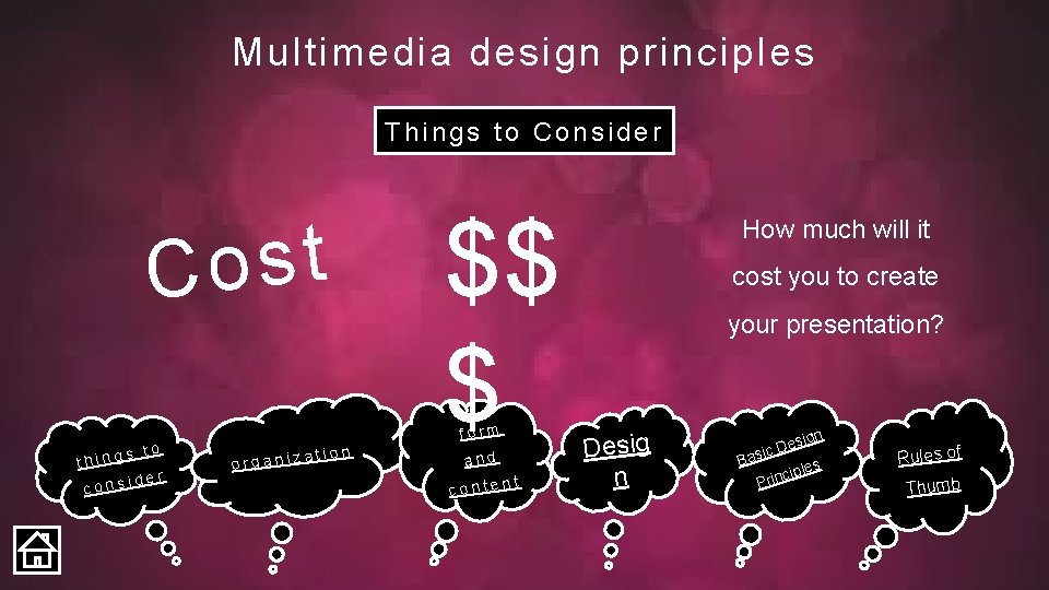 Multimedia design principles Things to Consider t s o C s to thing ider