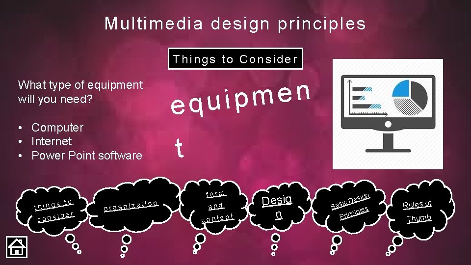 Multimedia design principles Things to Consider What type of equipment will you need? •