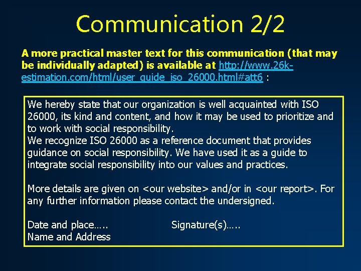 Communication 2/2 A more practical master text for this communication (that may be individually