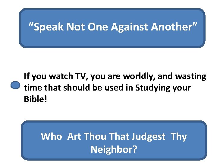 “Speak Not One Against Another” If you watch TV, you are worldly, and wasting