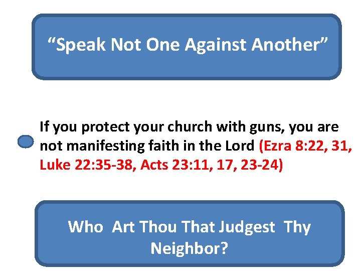 “Speak Not One Against Another” If you protect your church with guns, you are