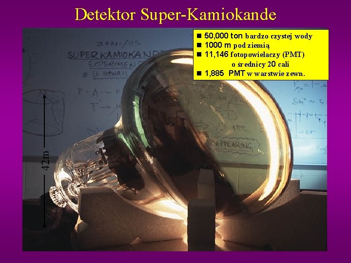 Detektor Super-Kamiokande 42 m n 50, 000 ton bardzo czystej wody n 1000 m