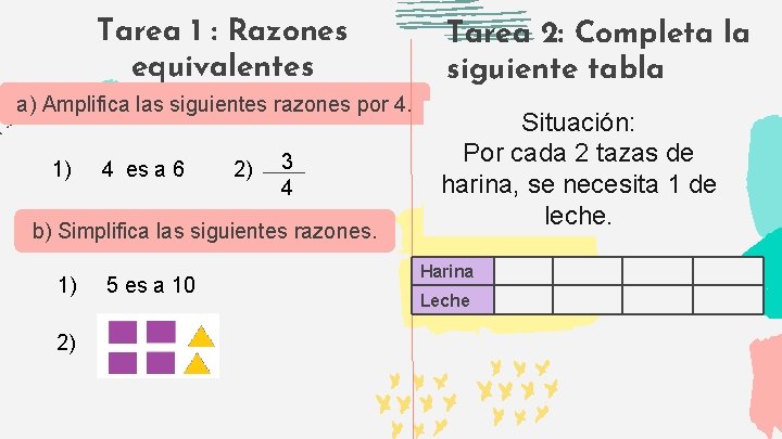 Tarea 1 : Razones equivalentes a) Amplifica las siguientes razones por 4. 1) 4