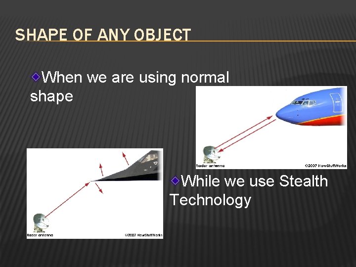 SHAPE OF ANY OBJECT When we are using normal shape While we use Stealth