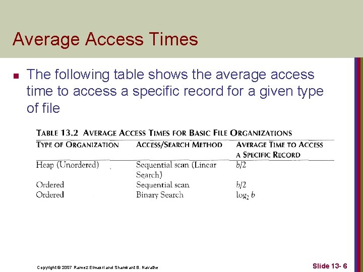 Average Access Times n The following table shows the average access time to access