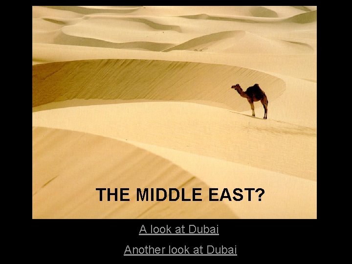 THE MIDDLE EAST? A look at Dubai Another look at Dubai 