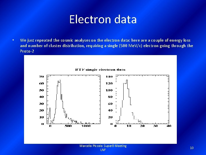 Electron data • We just repeated the cosmic analyses on the electron data: here