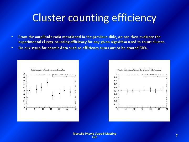 Cluster counting efficiency • • From the amplitude ratio mentioned in the previous slide,