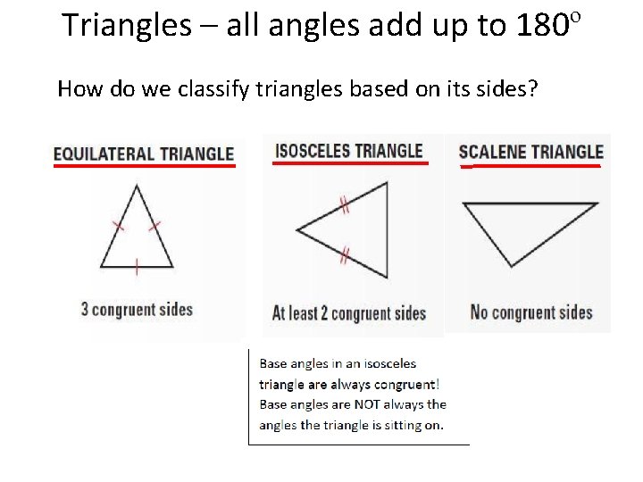 Triangles – all angles add up to 180º How do we classify triangles based