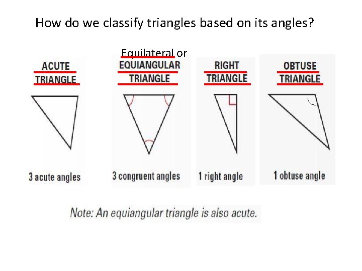 How do we classify triangles based on its angles? Equilateral or 