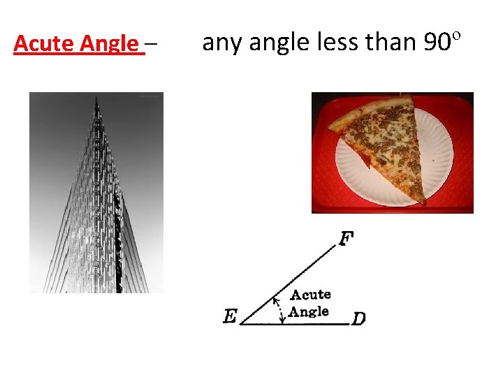 Acute Angle – any angle less than 90º 