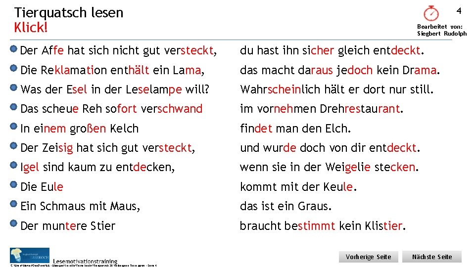 Tierquatsch lesen Klick! 4 Bearbeitet von: Siegbert Rudolph Der Affe hat sich nicht gut