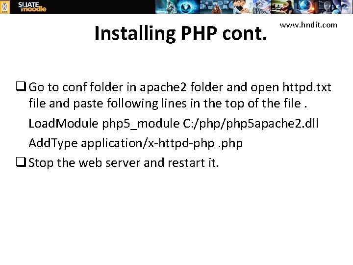 Installing PHP cont. www. hndit. com q Go to conf folder in apache 2