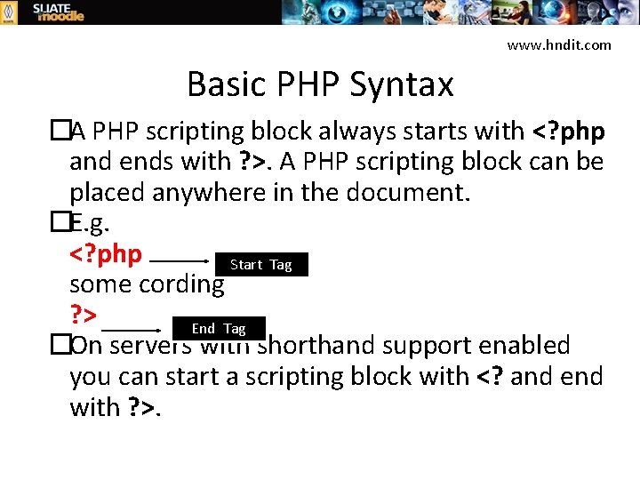 www. hndit. com Basic PHP Syntax �A PHP scripting block always starts with <?