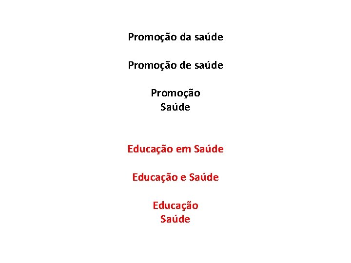 Promoção da saúde Promoção de saúde Promoção Saúde Educação em Saúde Educação e Saúde