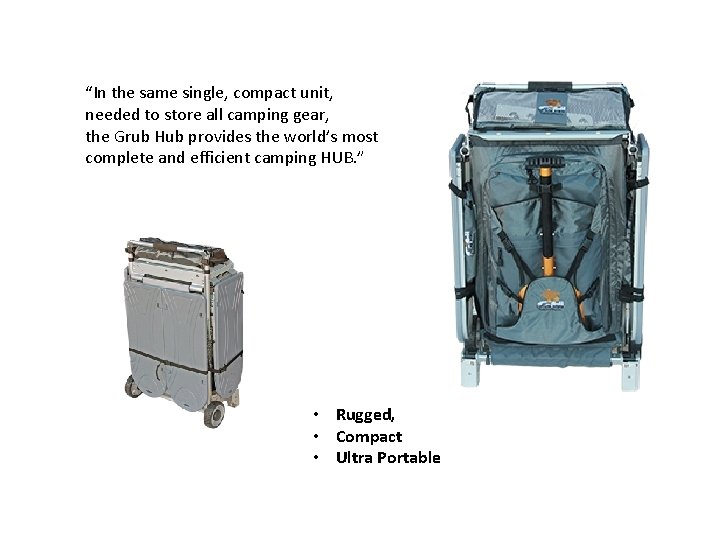 “In the same single, compact unit, needed to store all camping gear, the Grub