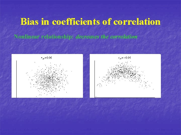 Bias in coefficients of correlation Nonlinear relationship: decreases the correlation 