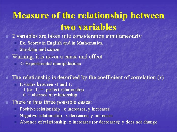 Measure of the relationship between two variables n 2 variables are taken into consideration