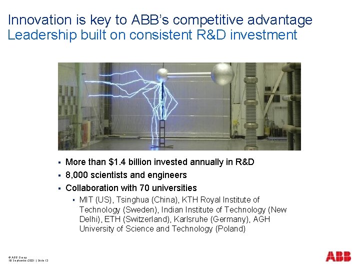 Innovation is key to ABB’s competitive advantage Leadership built on consistent R&D investment §