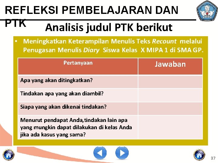 REFLEKSI PEMBELAJARAN DAN PTK Analisis judul PTK berikut • Meningkatkan Keterampilan Menulis Teks Recount