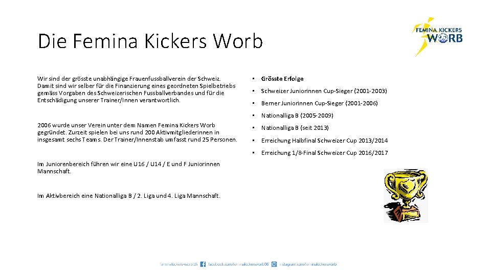 Die Femina Kickers Worb Wir sind der grösste unabhängige Frauenfussballverein der Schweiz. Damit sind