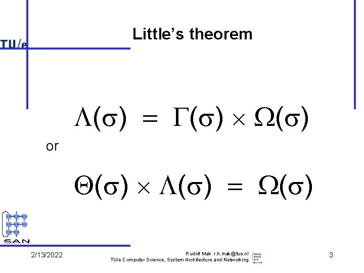 Little’s theorem ( ) or ( ) 2/13/2022 Rudolf Mak r. h. mak@tue. nl