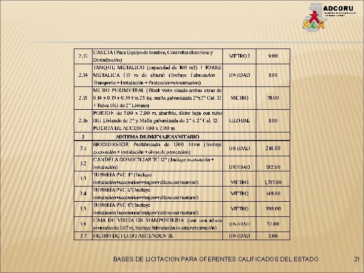 BASES DE LICITACION PARA OFERENTES CALIFICADOS DEL ESTADO 21 