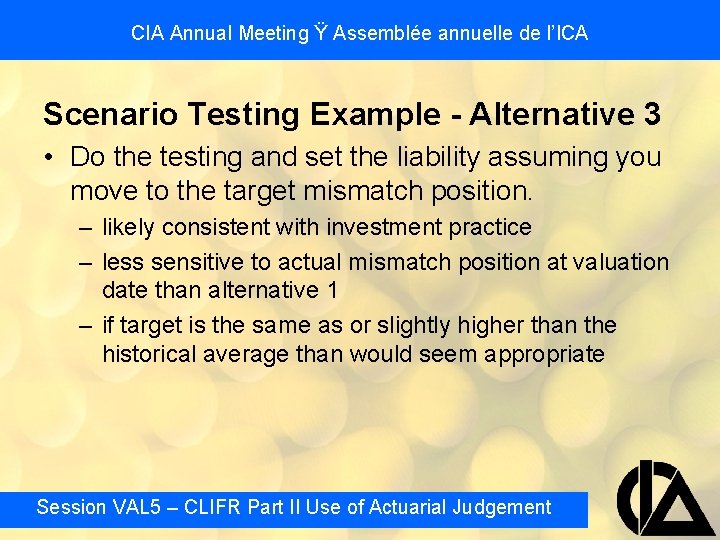 CIA Annual Meeting Ÿ Assemblée annuelle de l’ICA Scenario Testing Example - Alternative 3