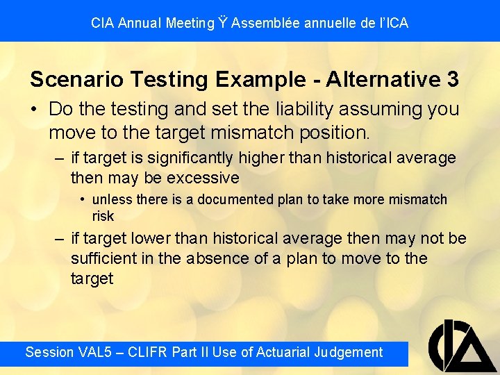 CIA Annual Meeting Ÿ Assemblée annuelle de l’ICA Scenario Testing Example - Alternative 3